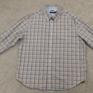 Nautica men's Long-sleeved dress shirt, plaid print with orange and blue colors